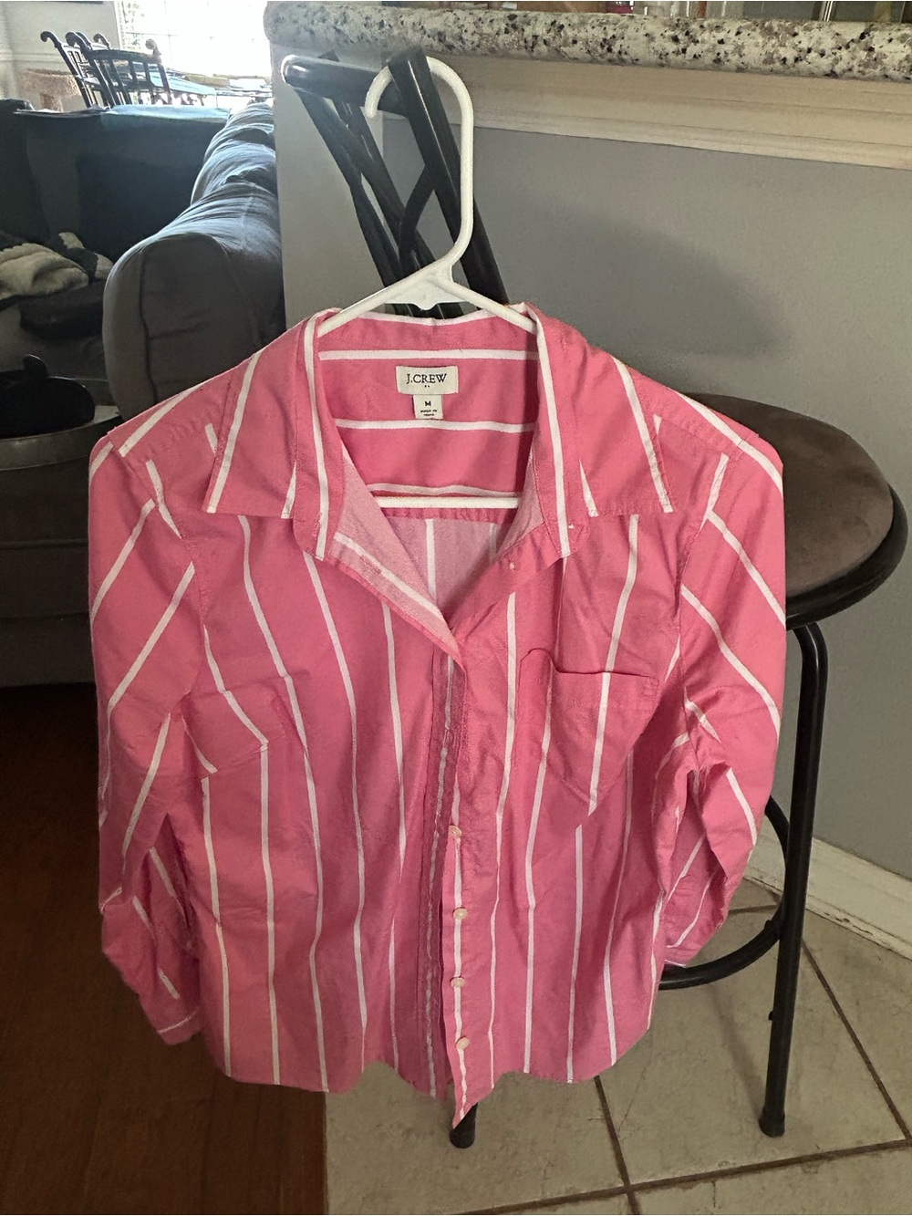 J. Crew Pink and White Striped Button-Down Shirt